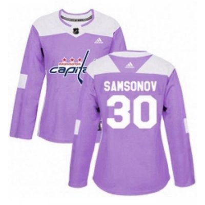 Womens Adidas Washington Capitals 30 Ilya Samsonov Authentic Purple Fights Cancer Practice NHL Jersey