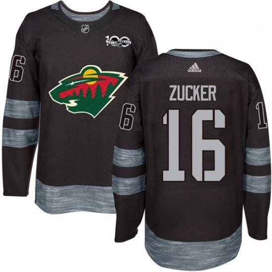 Mens Adidas Minnesota Wild 16 Jason Zucker Premier Black 1917 2017 100th Anniversary NHL Jersey