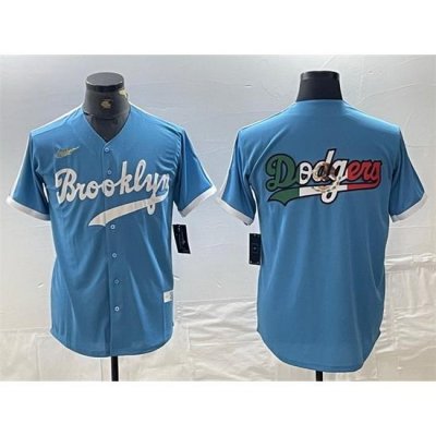 Men Los Angeles Dodgers Team Big Logo Light Blue ThroWback Cool Base Stitched Baseball Jersey 4