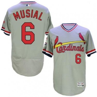 Mens Majestic St Louis Cardinals 6 Stan Musial Grey Flexbase Authentic Collection Cooperstown MLB Jersey