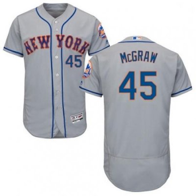 Mens Majestic New York Mets 45 Tug McGraw Grey Road Flex Base Authentic Collection MLB Jersey