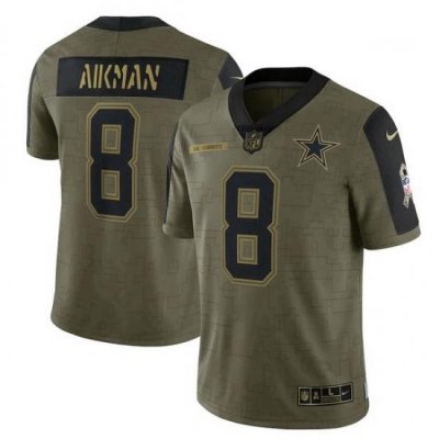 Men's Dallas Cowboys Troy Aikman Nike Olive 2021 Salute To Service Retired Player Limited Jersey