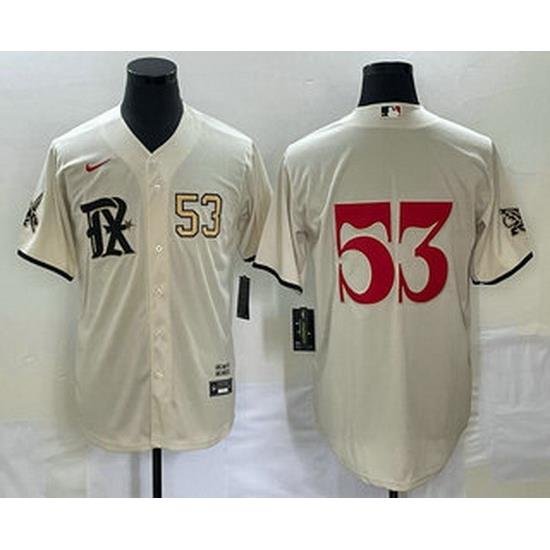 Men's Texas Rangers #53 Adolis Garcia Number Cream 2023 City Connect Cool Base Stitched Jersey1