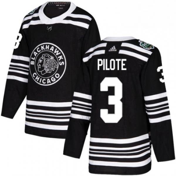 Mens Adidas Chicago Blackhawks 3 Pierre Pilote Authentic Black 2019 Winter Classic NHL Jersey