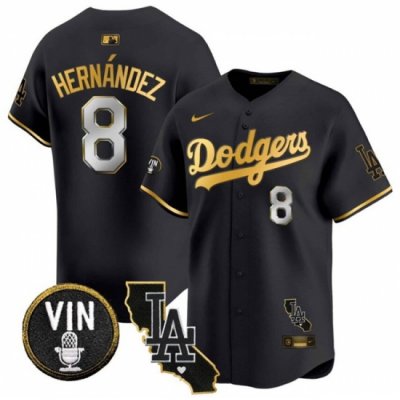 Men Los Angeles Dodgers 8 Enrique Hernandez Black Gold Vin  26 California Patch Vapor Premier Limited Stitched Baseball Jersey