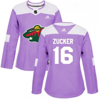 Womens Adidas Minnesota Wild 16 Jason Zucker Authentic Purple Fights Cancer Practice NHL Jersey