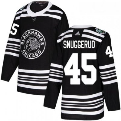 Youth Adidas Chicago Blackhawks 45 Luc Snuggerud Authentic Black 2019 Winter Classic NHL Jersey