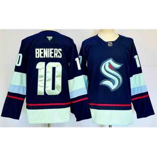 Men Seattle Kraken 10 Matty Beniers Navy 2024 25 Home Stitched Hockey Jersey