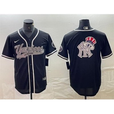 Men NeW York Yankees Black Team Big Logo Cool Base Stitched Baseball Jersey