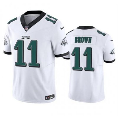 Men Philadelphia Eagles 11 A  J  Brown White 2023 F U S E  Vapor Untouchable Stitched Football Jersey