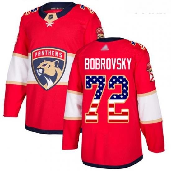 Panthers #72 Sergei Bobrovsky Red Home Authentic USA Flag Stitched Youth Hockey Jersey