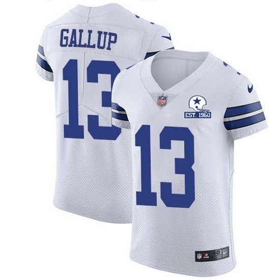 Nike Cowboys 13 Michael Gallup White Men Stitched With Established In 1960 Patch NFL New Elite Jersey