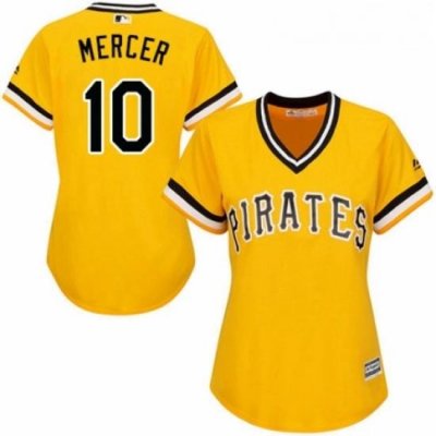 Womens Majestic Pittsburgh Pirates 10 Jordy Mercer Authentic Gold Alternate Cool Base MLB Jersey