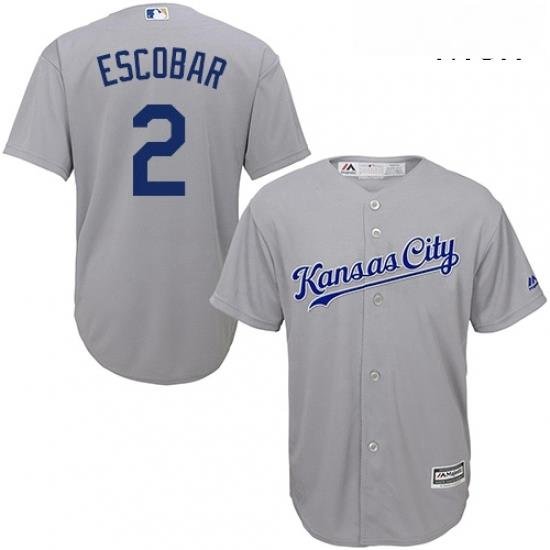 Mens Majestic Kansas City Royals 2 Alcides Escobar Replica Grey Road Cool Base MLB Jersey