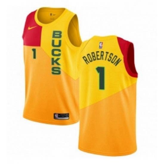 Youth Nike Milwaukee Bucks 1 Oscar Robertson Swingman Yellow NBA Jersey City Edition