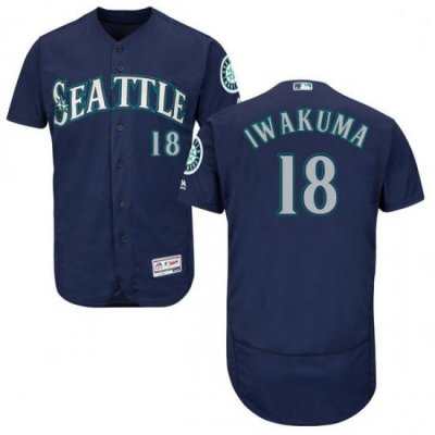 Mens Majestic Seattle Mariners 18 Hisashi Iwakuma Navy Blue Alternate Flex Base Authentic Collection MLB Jersey