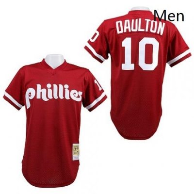 Mens Mitchell and Ness Philadelphia Phillies 10 Darren Daulton Authentic Red 1991 Throwback MLB Jersey