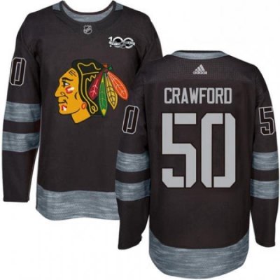 Mens Adidas Chicago Blackhawks 50 Corey Crawford Authentic Black 1917 2017 100th Anniversary NHL Jersey