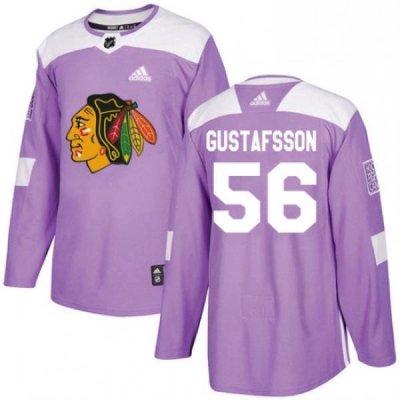 Mens Adidas Chicago Blackhawks 56 Erik Gustafsson Authentic Purple Fights Cancer Practice NHL Jersey