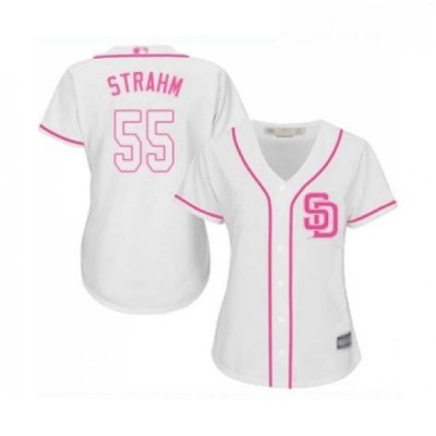 Womens San Diego Padres 55 Matt Strahm Replica White Fashion Cool Base Baseball Jersey