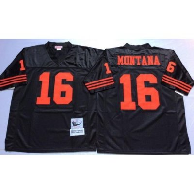 Men San Francisco 49ers 16 Joe Montana Black M&N Throwback Jersey