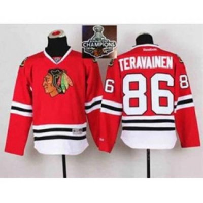 youth nhl jerseys chicago blackhawks #86 teravainen red[2015 Stanley cup champions]