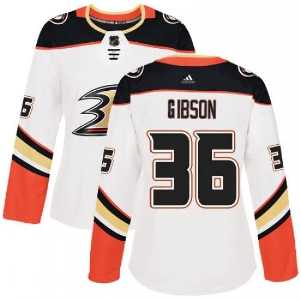 Womens Adidas Anaheim Ducks 36 John Gibson Authentic White Away NHL Jersey