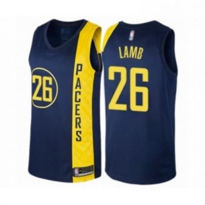 Mens Indiana Pacers 26 Jeremy Lamb Authentic Navy Blue Basketball Jersey City Edition