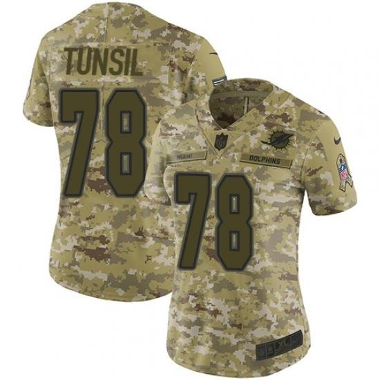 Nike Dolphins #78 Laremy Tunsil Camo Women Stitched NFL Limited 2018 Salute to Service Jersey