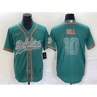 Men Miami Dolphins 10 Tyreek Hill Aqua Cool Base Stitched Baseball Jersey