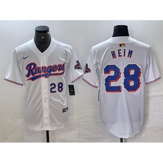 Men Texas Rangers 28 Jonah Heim White Gold Cool Base Stitched Baseball Jersey 1