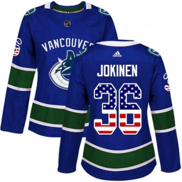 Womens Adidas Vancouver Canucks 36 Jussi Jokinen Authentic Blue USA Flag Fashion NHL Jersey