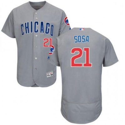 Mens Majestic Chicago Cubs 21 Sammy Sosa Grey Road Flex Base Authentic Collection MLB Jersey