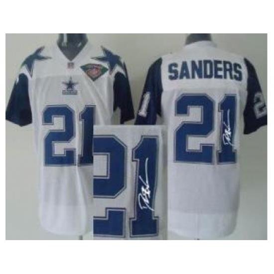 Dallas CoWboys 21 Deion Sanders White 75TH Patch ThroWback M&N Signed NFL Jerseys