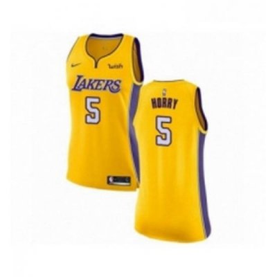 Womens Los Angeles Lakers 5 Robert Horry Authentic Gold Home Basketball Jersey Icon Edition