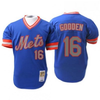 Mens Mitchell and Ness NeW York Mets 16 DWight Gooden Authentic Blue 1983 ThroWback MLB Jersey