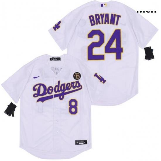 Men Dodgers Front 8 Back 24 Kobe Bryant White Purple Cool Base Stitched MLB Jersey