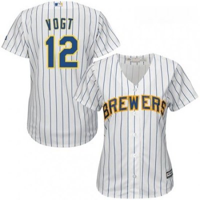 Womens Majestic Milwaukee Brewers 12 Stephen Vogt Replica White Alternate Cool Base MLB Jersey