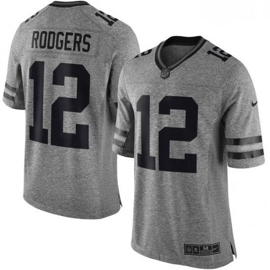 Men Nike Green Bay Packers 12 Aaron Rodgers Limited Gray Gridiron NFL Jersey