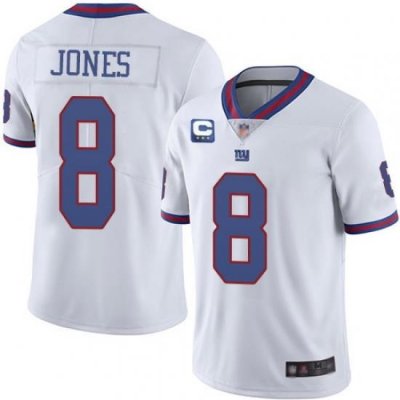 Men New York Giants 2022 #8 Daniel Jones White With 3-star C Patch Stitched NFL Jersey