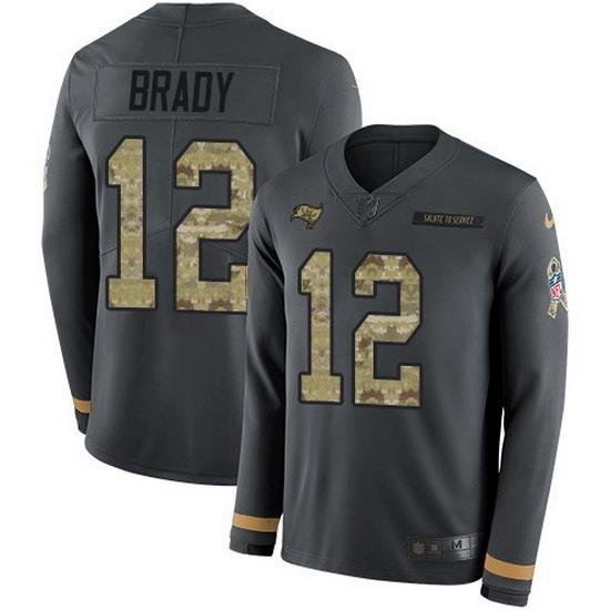 Nike Buccaneers 12 Tom Brady Anthracite Salute to Service Men Stitched NFL Limited Therma Long Sleeve Jersey