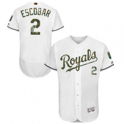 Mens Majestic Kansas City Royals 2 Alcides Escobar Authentic White 2016 Memorial Day Fashion Flex Base Jersey