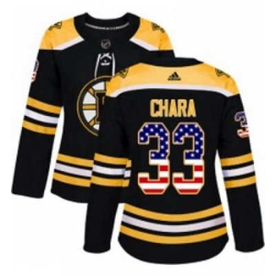 Womens Adidas Boston Bruins 33 Zdeno Chara Authentic Black USA Flag Fashion NHL Jersey