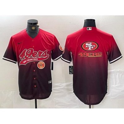 Men San Francisco 49ers Team Big Logo Red Black With Patch Cool Base Stitched Baseball Jersey 5