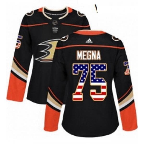 Womens Adidas Anaheim Ducks 75 Jaycob Megna Authentic Black USA Flag Fashion NHL Jersey