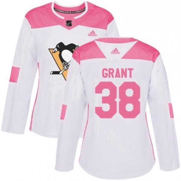 Womens Adidas Pittsburgh Penguins 38 Derek Grant Authentic White Pink Fashion NHL Jersey