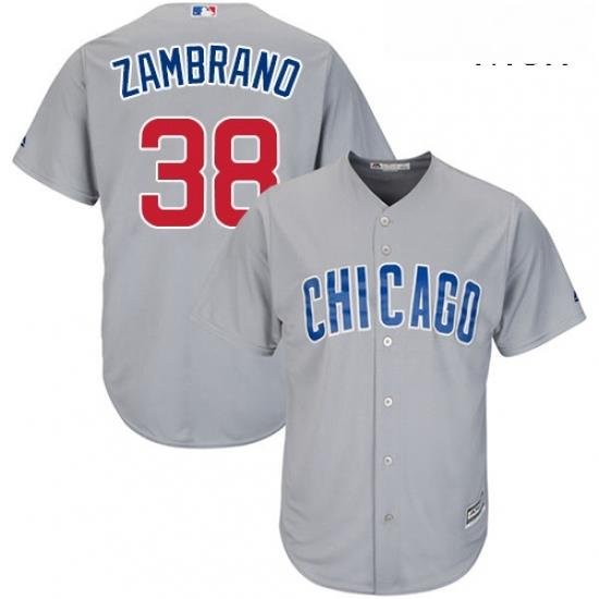 Mens Majestic Chicago Cubs 38 Carlos Zambrano Replica Grey Road Cool Base MLB Jersey