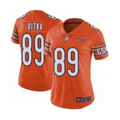 Womens Chicago Bears 89 Mike Ditka Orange Alternate 100th Season Limited Football Jersey