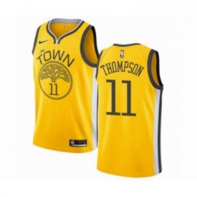 Mens Nike Golden State Warriors 11 Klay Thompson Yellow Swingman Jersey Earned Edition