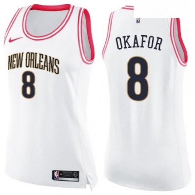 Womens Nike New Orleans Pelicans 8 Jahlil Okafor Swingman White Pink Fashion NBA Jersey